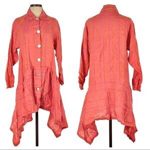 West Love Linen Top Jacket Dress Art To Wear Lagenlook Coral Orange S